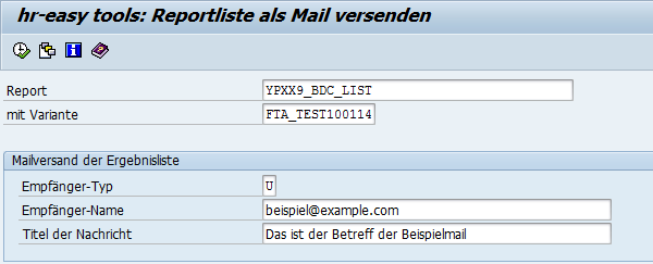 Screenshot hr-easy tools: Reportliste als Mail versenden