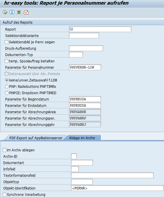 Screenshot hr-easy tools: Report je Personalnummer aufrufen